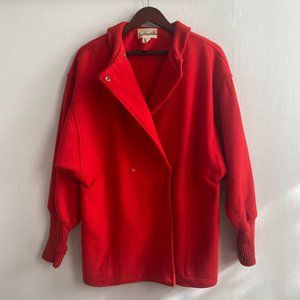 Vintage 80s Red Wool Pea Coat Carolyn Doyle Dolman Sleeve Womens S